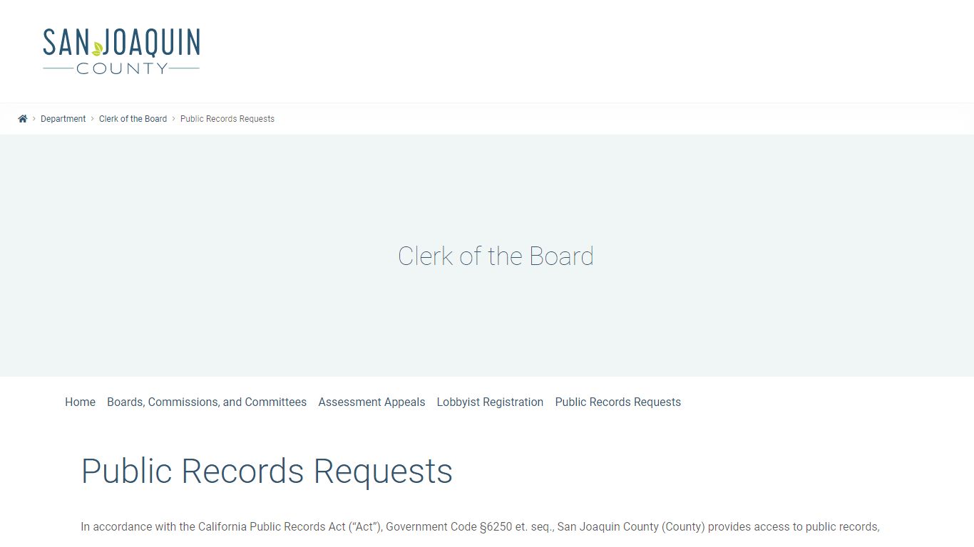 Public Records Requests - San Joaquin County, California
