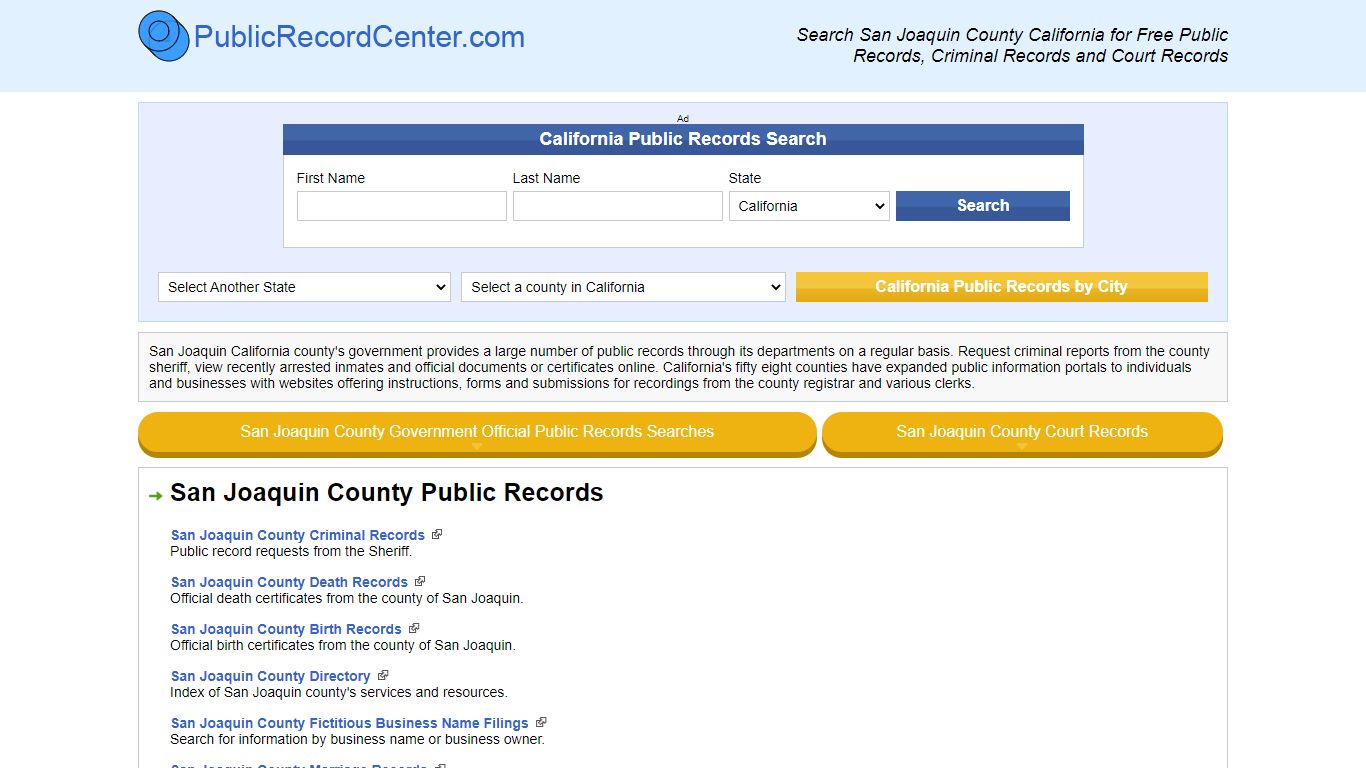San Joaquin County California Free Public Records - Court Records ...